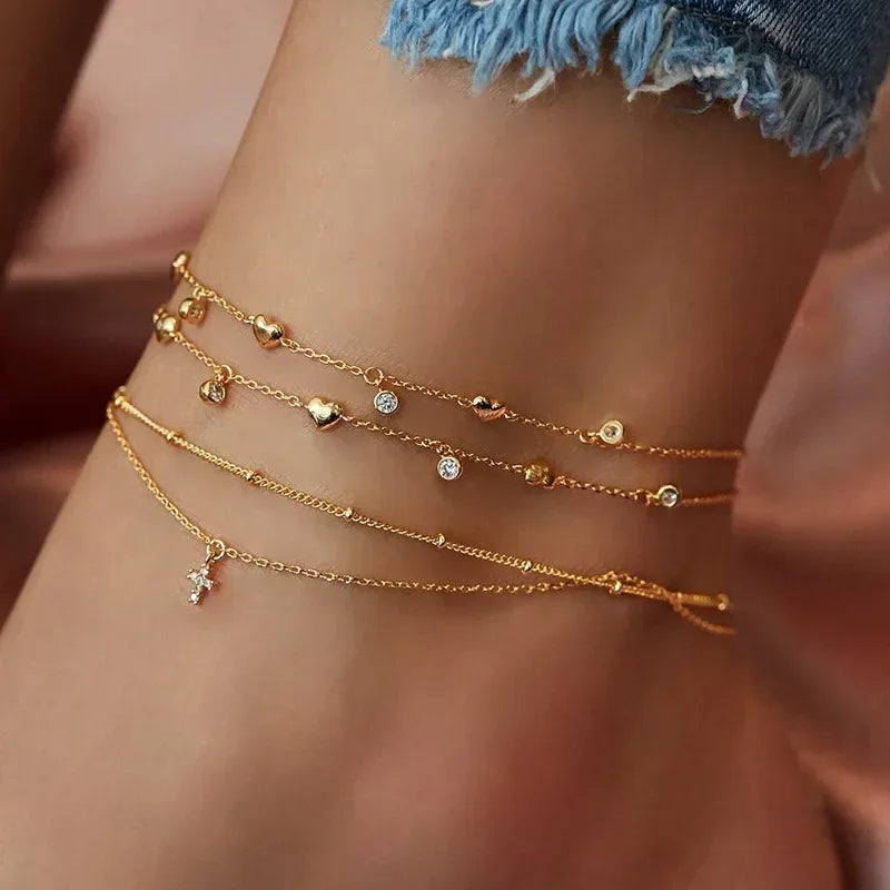 Solstice Moon & Star Layered Anklet