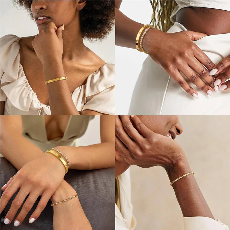 Radiant Zirconia Gold Bangles