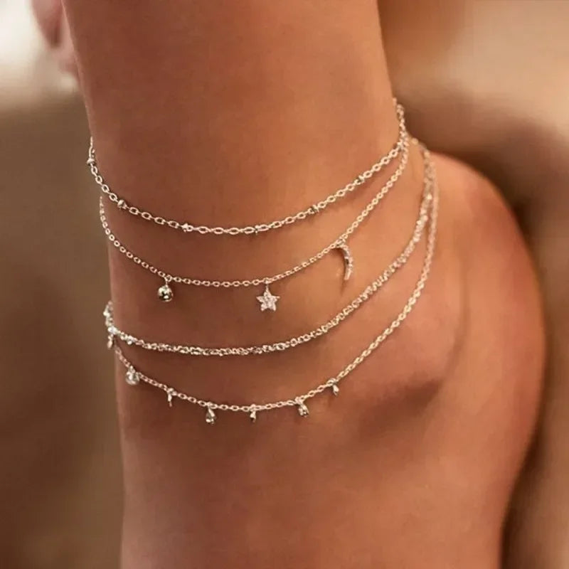 Solstice Moon & Star Layered Anklet