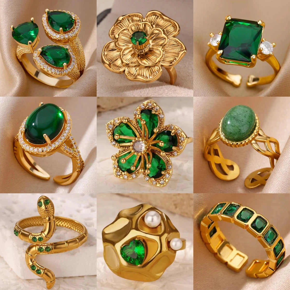 Emerald Bloom Serpent Ring