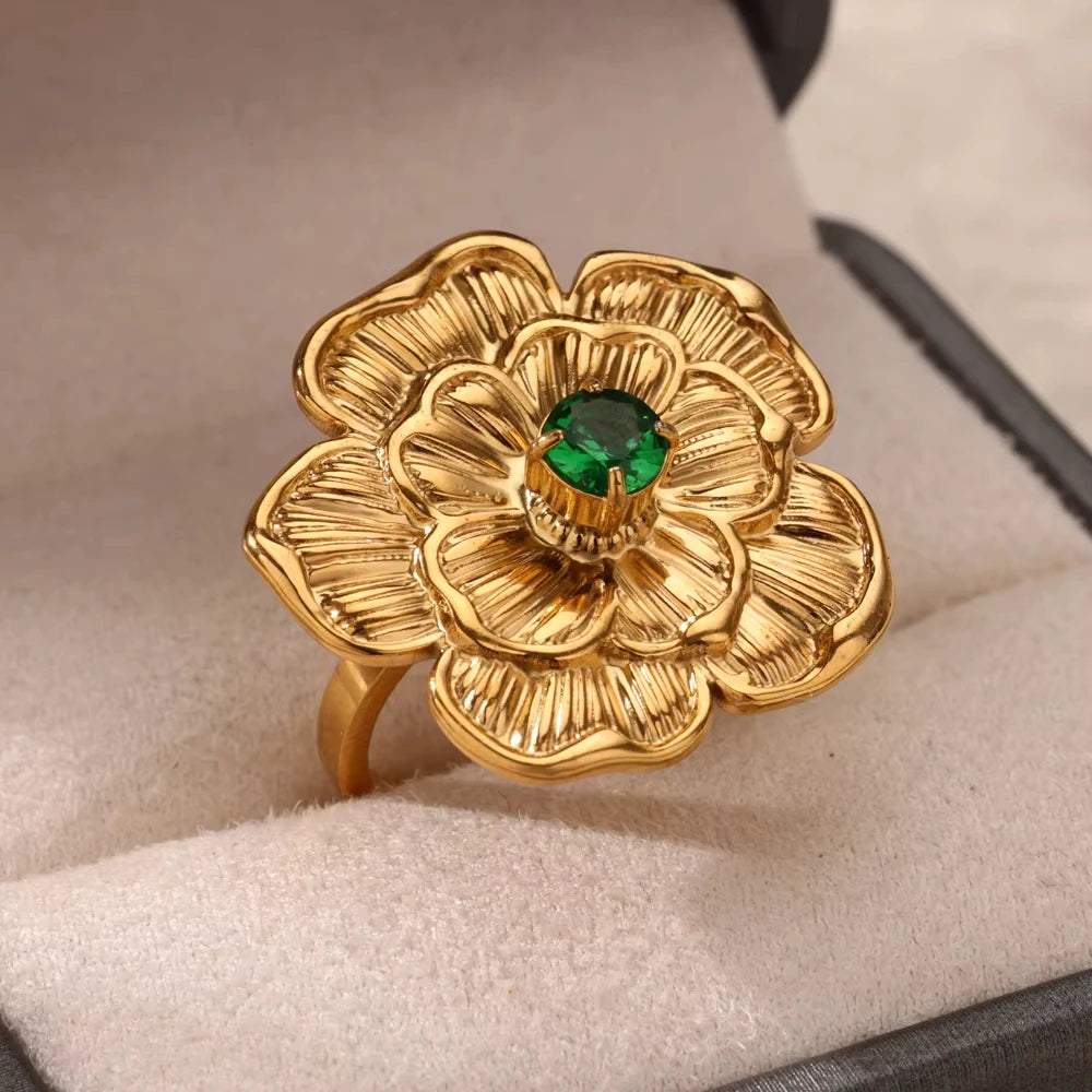 Emerald Bloom Serpent Ring