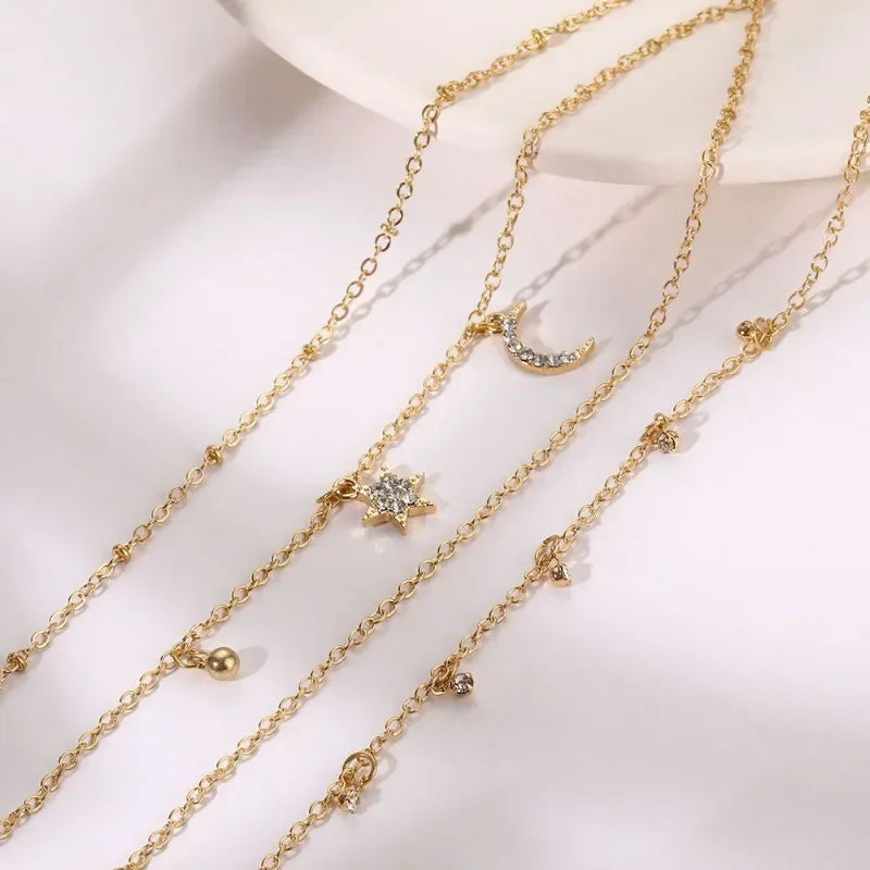 Solstice Moon & Star Layered Anklet